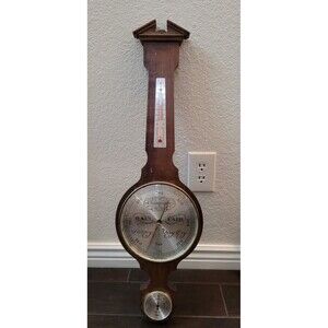 VINTAGE CHANOEABLE Britain  WOOD WALL HANGING THERMOMETER / BAROMETER